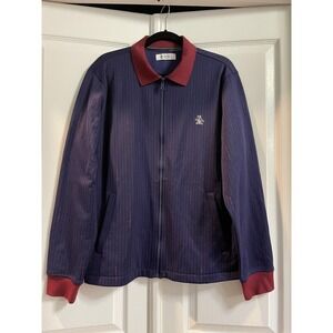 Original Penguin Jacket Mens Large Blue Burgundy Full Zip Pinstripe Track Logo